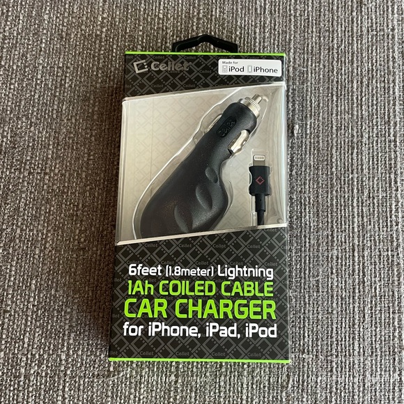 Cellet Other - 6 feet (1.8meterl Lightning 1Ah COILED CABLE CAR CHARGER for iPhone, iPad, iPod